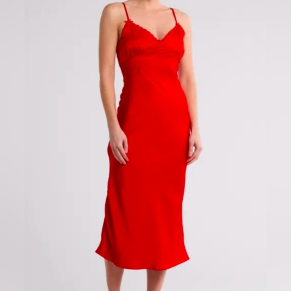 Lush Sexy Red Satin Midi Slip Dress Size Medium - Picture 1 of 9